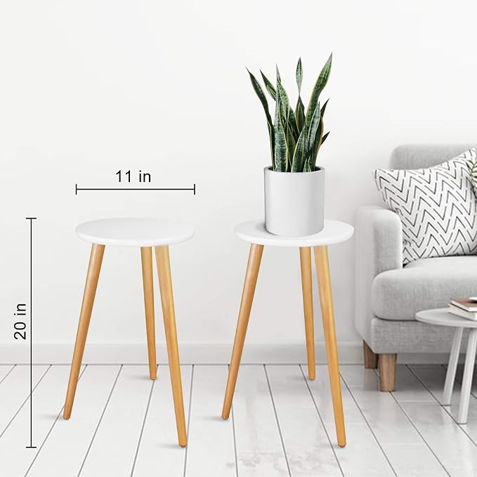 Uneedem Plant Stand Indoor, Mid Century Modern Small Round Plant Table for Flower Pots, 20.5" Tall Plant Holder Wood Stool for Living Room (2 Pack)
