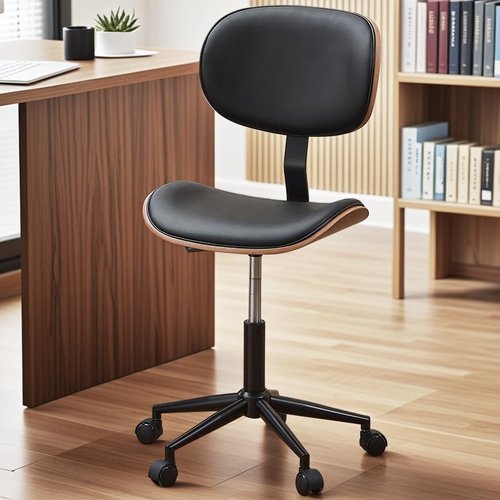 Bestier Small Office Chair - Armless Desk Chair with 360° Swivel & Bentwood Back Support | Height Adjustable, Black PU Leather for Small Spaces