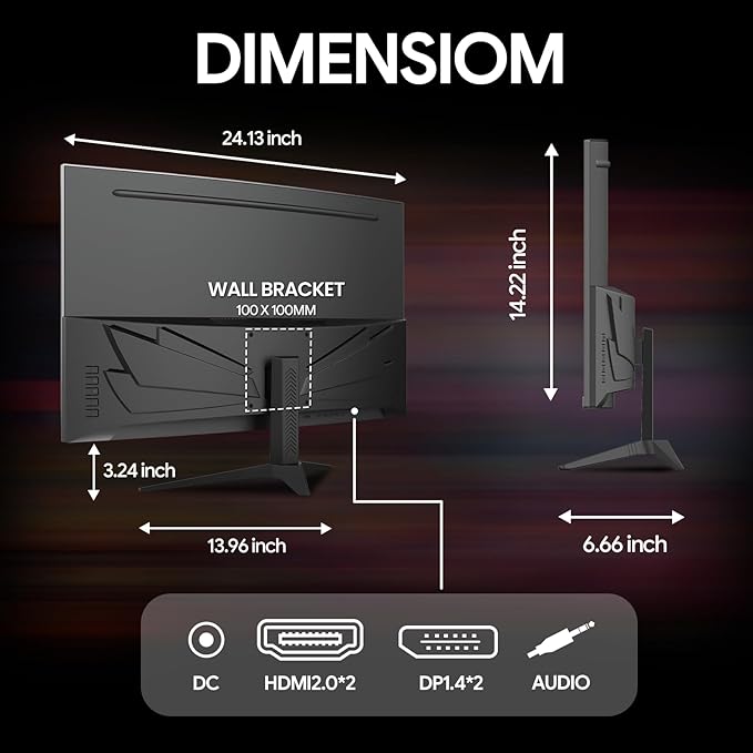 CRUA 27'' Curved Gaming Monitor 260Hz/240Hz, QHD 1440P 1800R VA Panel Computer Monitor with Built-in Speakers, Support AMD FreeSync, 120% sRGB, Blue Light Filter, HDMI2.0 & DP1.4, Wall Mountable-Black