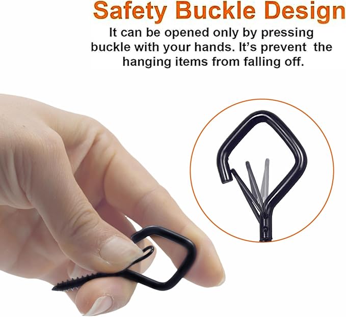 Sexoeie 10PCS Eye Screw Hooks for Hanging Heavy Duty with Safety Buckle.Metal Ceiling Hooks for Hanging Plants,Cup,Wind Chime,Bird Feeders,String Lights at Indoor&Outdoor,2.36 Inches Black