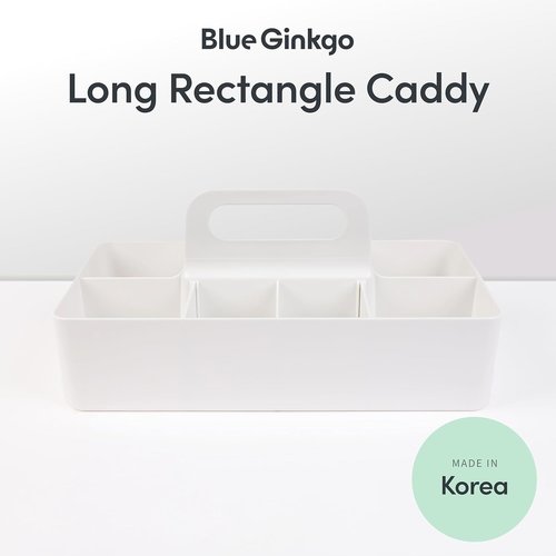 BLUE GINKGO Stackable Organizer Caddy - Portable Korean-Made Tote for Bathroom & Office Supplies (Long Rectangle, White)