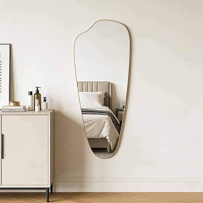 Irregular Wall Mirror Asymmetrical Mirror, Gold Mirror for Bathroom Living Room Entryway Bedroom, Decorative Modern Mirror, Tempered Glass, Shatterproof, Hangs Horizontally or Vertically (48" x 20")