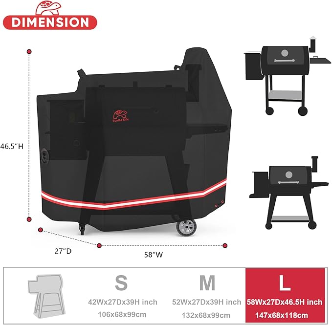Turtle Life Pellet Grill Cover, Heavy Duty All Weather Protection Wood Pellet Smoker Barbecue Cover for Pit Boss 820&850 Series Z Grill 700, Black, 58" Wx27”Dx46.5”H