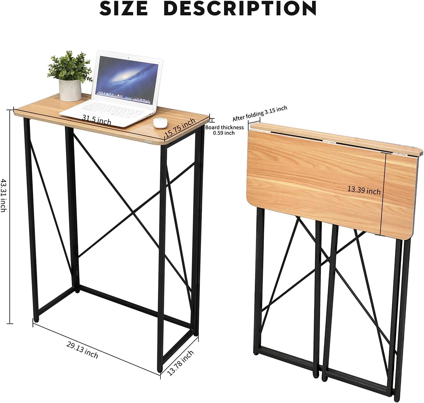 Skiennix Folding Laptop Desk - Versatile 31in Standing & Sitting Desk | No Assembly Required, Wood Finish