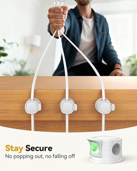 8Pack Rotatable Cord Organizer, Spring Cable Clips With Clasp Lock, INCHOR No-Residue Adhesive Cable Organizer, Cord Holder for Nightstand Car Home Office (White)