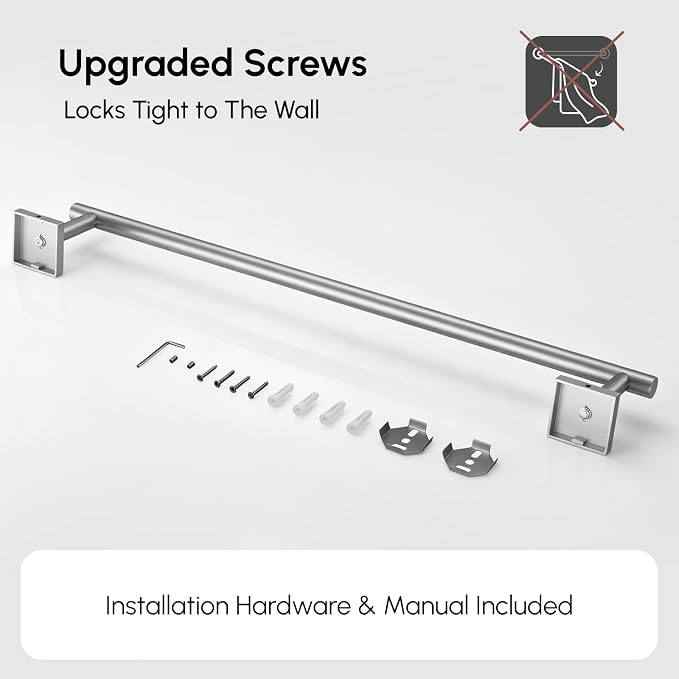 USHOWER Brushed Nickel Towel Bar, 24 Inch Towel Racks for Bathroom Wall Mounted, 304 Stainless Steel Towel Holder with Square Base, Modern Home Decor (Total Length 26 Inch)