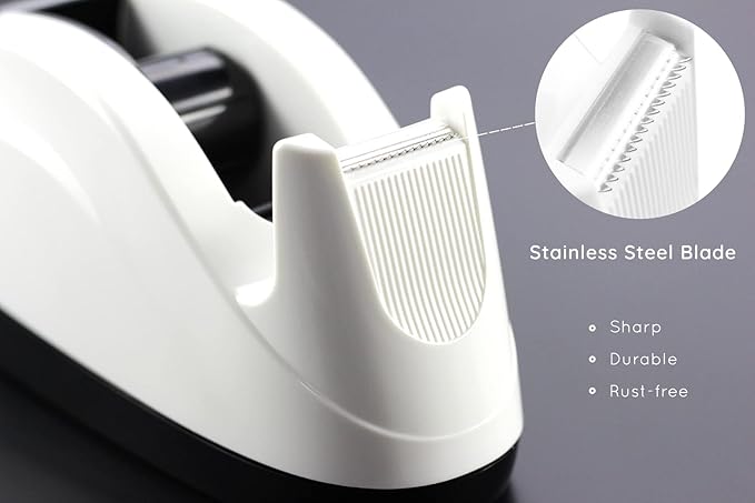 BeeChamp Heavy Base Nonskid Desk Tape Dispenser One-Hand Dispensing, White, 4 Pack