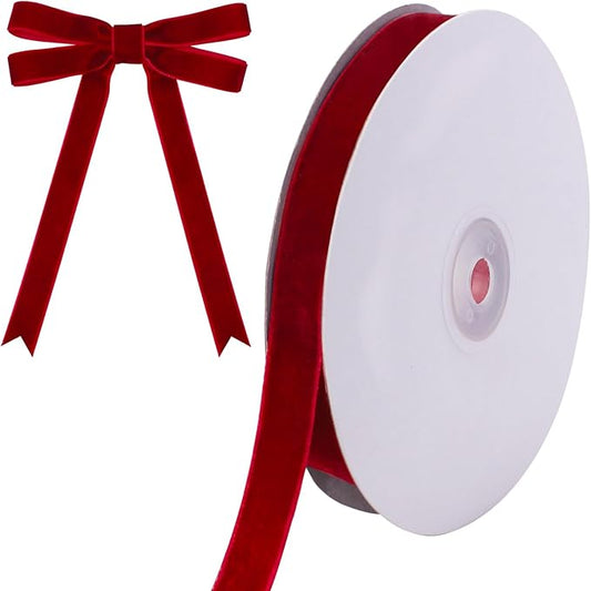 10 Yards Red Velvet Ribbon for Christmas Tree,5/8 Inch Velvet Christmas Ribbon for Gift Wrapping Crafts Bow Wreath Holiday Decorations (Red)