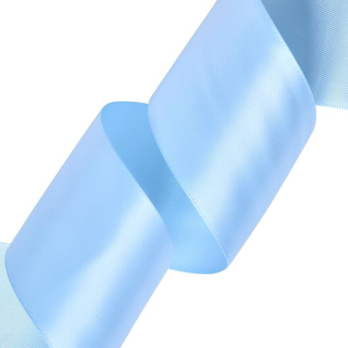 YAMA Light Blue Double Faced Satin Ribbon, 2 Inch 25 Yards, Great for Crafts Bows Flower Bouquet Wedding Home Decor Gift Wrapping