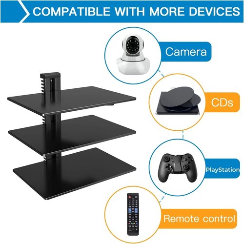 Perlesmith Floating Wall Mounted Shelf | Strengthened Tempered Glass - Holds 16.5lbs - Ideal for DVD Players & Cable Boxes