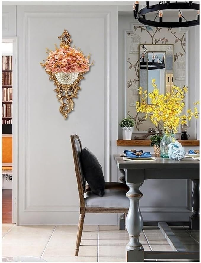 European-Style Resin Wall Mount Vases with Artificial Flowers Arrangements Bouquets for Living Dining Room Table Centerpiece Bedroom Office Hotel Home Decoration Tall Decorative Face Flower Vase(D)