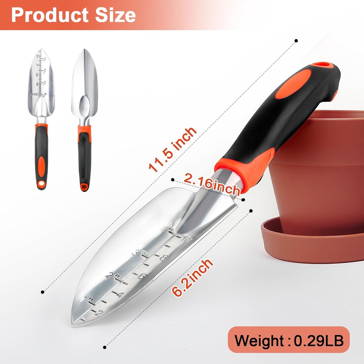 Skiennix Garden Shovel Trowel - Heavy Duty Ergonomic Hand Tool with Measurement Mark | Small Gardening Spade