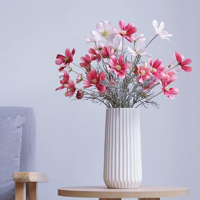 Large White Ceramic Vase, 9.8'' H Modern Vase for Flower, Origami Stripe Frosted Matte Surface, White Vases for Decor Wedding Decor (Large 9.8"*4.9" (H x D))