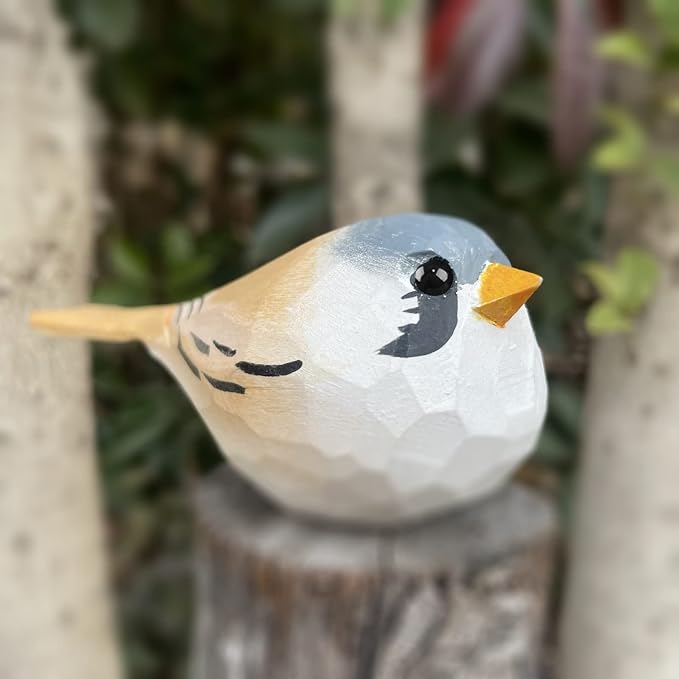 Bird Figurines Hand Carved Painted Wooden Statues for Home Decor, Gift for Bird Lovers,Housewarming, Birthday, Christmas, Anniversaries (NO.17-Bearded Tit)