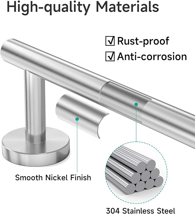 USHOWER Brushed Nickel Towel Bar, 22-Inch Towel Rack for Bathroom Wall Mounted, Thicken SUS304 Stainless Steel Towel Rod Modern Home Decor (Total Length 24-Inch)