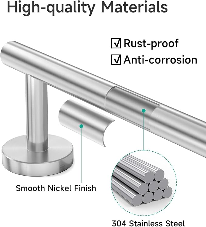 USHOWER Brushed Nickel Towel Bar, 14-Inch Towel Rack for Bathroom Wall Mounted, Thicken SUS304 Stainless Steel Towel Rod Modern Home Decor (Total Length 16-Inch)
