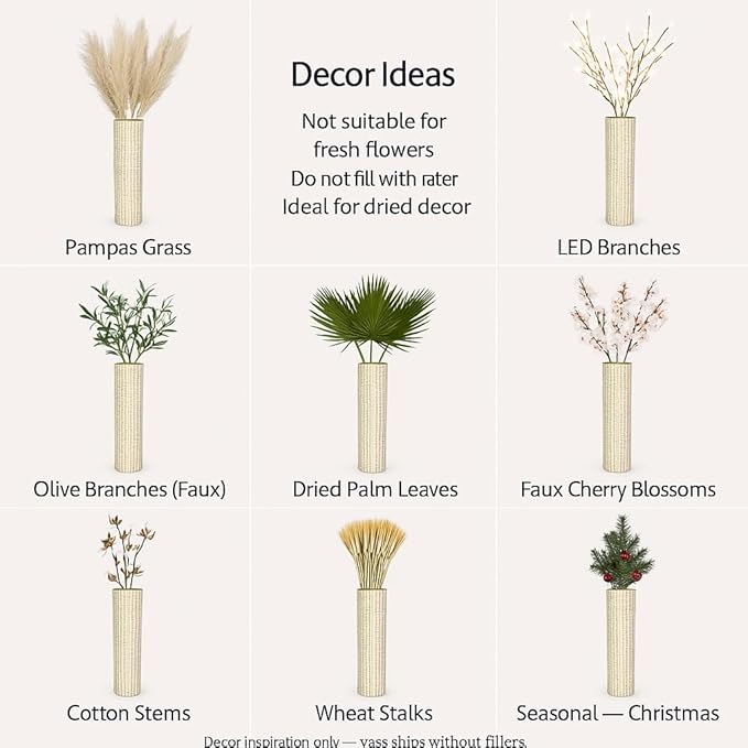 Leewadee Gold Tall Floor Vase, Set of 2 Decorative 24/19″ Large Gold Vases from Metal for Home Decor Living Room, Style with Pampas Grass for Modern, Vintage, Rustic or Farmhouse Room Decor
