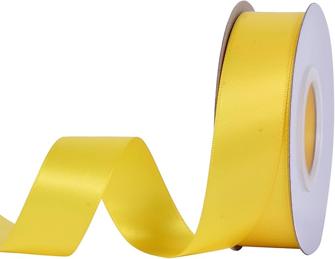 YAMA Yellow Double Faced Satin Ribbon, 1 Inch 25 Yards, Great for Crafts Bows Flower Bouquet Wedding Home Decor Gift Wrapping