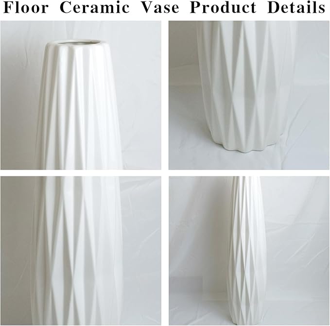 Ceramic White Floor Vase 24 Inches Tall Flower Holder Decorative Large Vases for Table Centerpieces Shelf Home Decor Living Room Branches Sky-Dried Flower Arrangement Simple Decorative