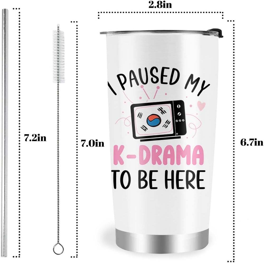 Skiennix K-Drama Tumbler - 20oz Insulated Gift for Women with Lid & Straw | Perfect for K-Pop Fans