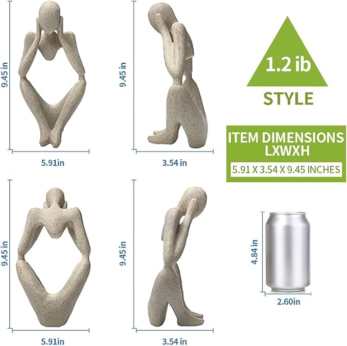 prosfalt Sandstone Resin Thinker Style Abstract Sculpture Statue Collectible Figurines Home Office Bookshelf Desktop Decor(Sandstone - think Deeply)