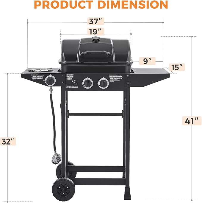 Lyromix 2 Burner Gas Grill with Side Burner, BBQ Propane Gas Grill With Porcelain-Enameled Cast Iron Grates and Bottle Opener, Stainless Steel Grill for Outdoor Cooking, Patios, Backyards, 23800BTU