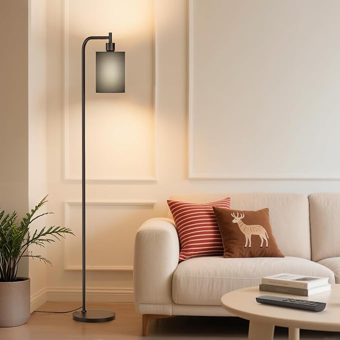 SIBRILLE Floor Lamp with Linen Shade, Dimmable Tall Standing Lamp with Remote Control & 3 Color Temperatures, Modern Floor Lamps for Living Room Bedroom Office Corner, 9W LED Bulb Included