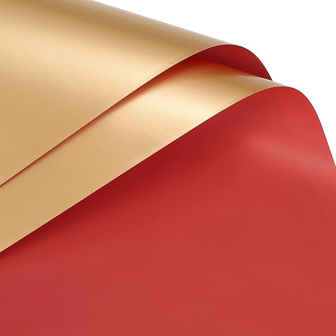 MECCANIXITY 10 Pcs Double Sided Color Flower Wrapping Paper Wine+Gold 22.8"x22.8" Waterproof for Florist Bouquet Supplies, DIY Crafts, Gift Box Packaging