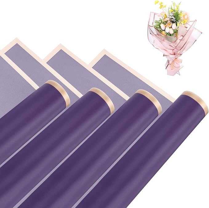 MECCANIXITY Flower Bouquet Wrapping Paper, 56cm/22 Inch Waterproof Floral Wrapping Paper for Flower Bouquet DIY Gift, Wedding, Birthdays, Valentine's Day, Pack of 20(Dark Purple)