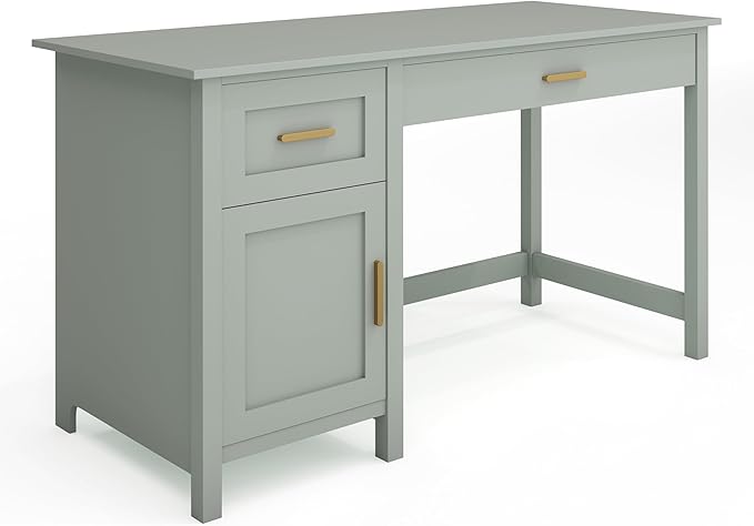 Martha Stewart Hutton Shaker Style Home Office Desk with Storage in Sage with Polished Brass Hardware