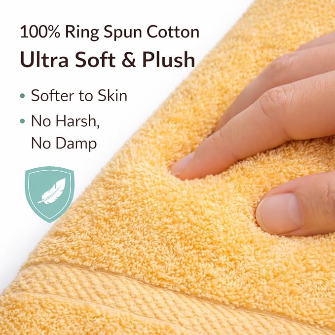 Bath Towels 27x52 | Soft & Quick-Dry | Highly Absorbent 100% Ring Spun Cotton Towels for Bathroom, Spa, Home & Hotel Use (Yellow (Pack of 5))