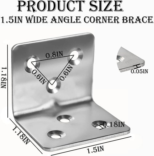 Skiennix 80Pcs Stainless Steel Angle Brackets - Heavy Duty 90° L Shape Corner Braces | 1.2” x 1.2” x 1.5”