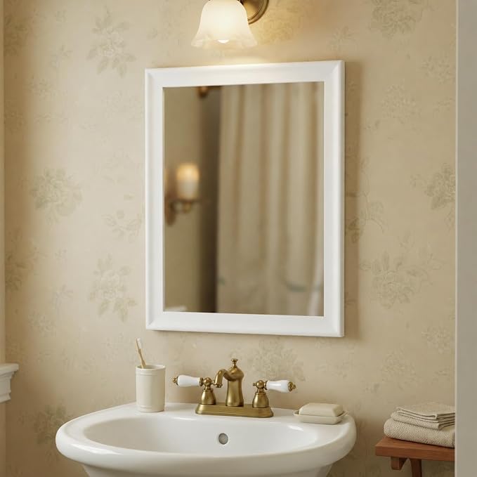 CULER White Wall Mirror for Bathroom,Rectangle Rustic 24 x 32 inch Hanging Vanity Mirrors for Living Room,Bedroom,Entryway