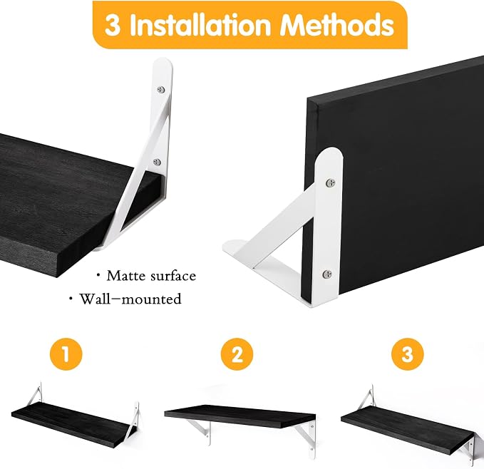 YGEOMER Floating Shelves for Wall, Different Sizes Black Wall Shelves for Living Room, Bathroom, Bedroom, Kitchen, Home Decor (Set of 4)