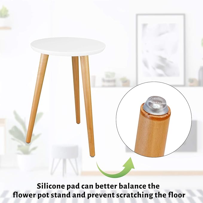 Uneedem Plant Stand Indoor, Mid Century Modern Small Round Plant Table for Flower Pots, 16.5" Tall Plant Holder Wood Stool for Living Room (2 Pack)