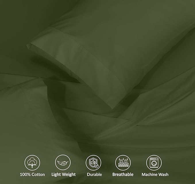 RUVANTI 100% Cotton Twin Sheets Set, 3 Pieces, Soft & Breathable Percale Weave Bedding, Deep Pocket 16", Hotel Standard, Crisp Cool Feel, Durable, Perfect Dyed Bed Sheet, Chive