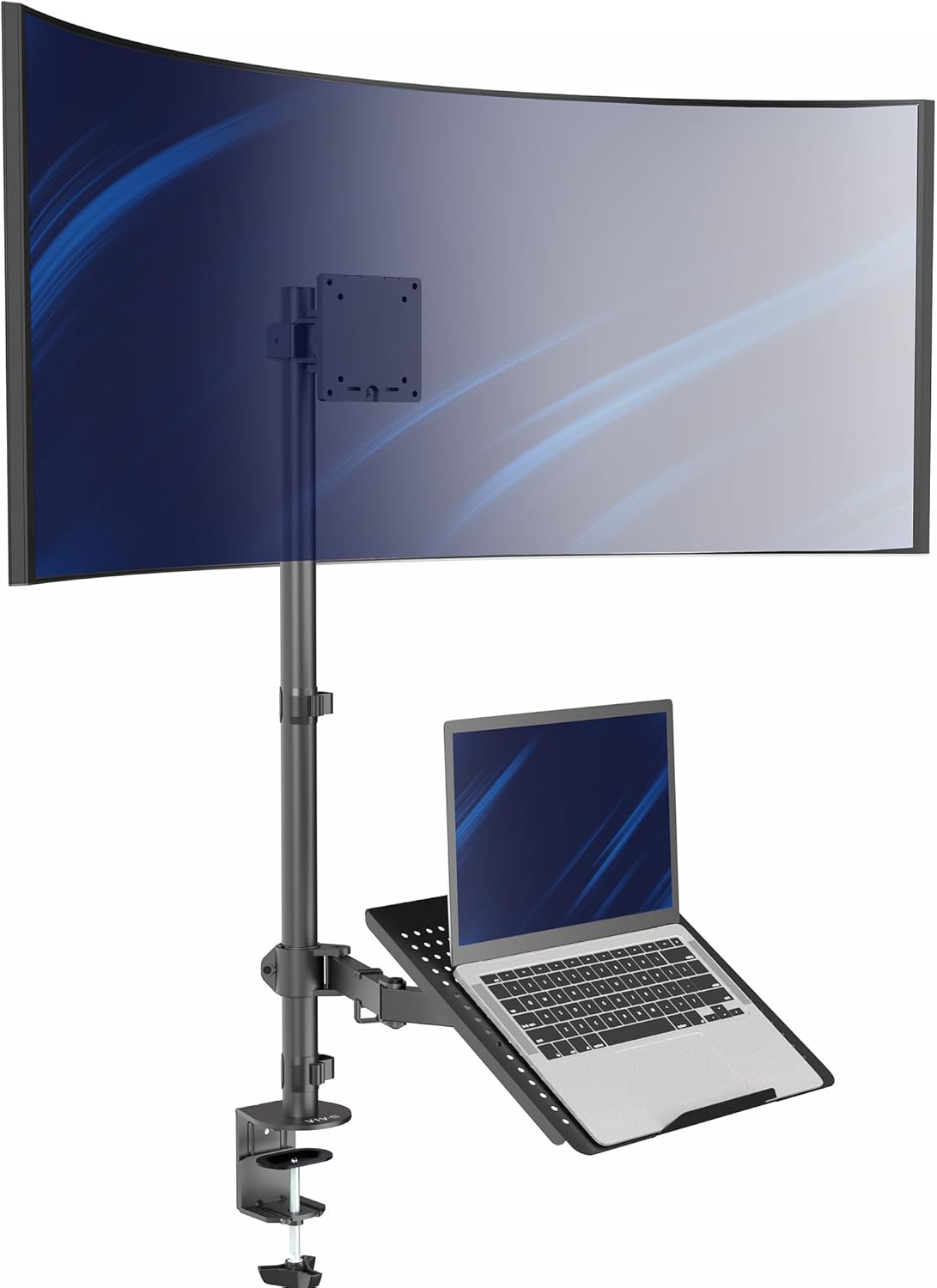 VIVO Extra Tall Desk Mount - Adjustable Clamp-On Stand for 49" Ultrawide & 17" Laptop | Supports 44 lbs, Black