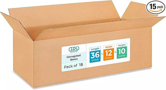 Large Shipping & Moving Boxes 36"L x 12"W x 10"H (15-Pack) - Extra Strength 200 lb vs Regular - Corrugated Boxes for Packaging Moving Stuff - Durable Box Moving - Corrugated Box by IDL Packaging