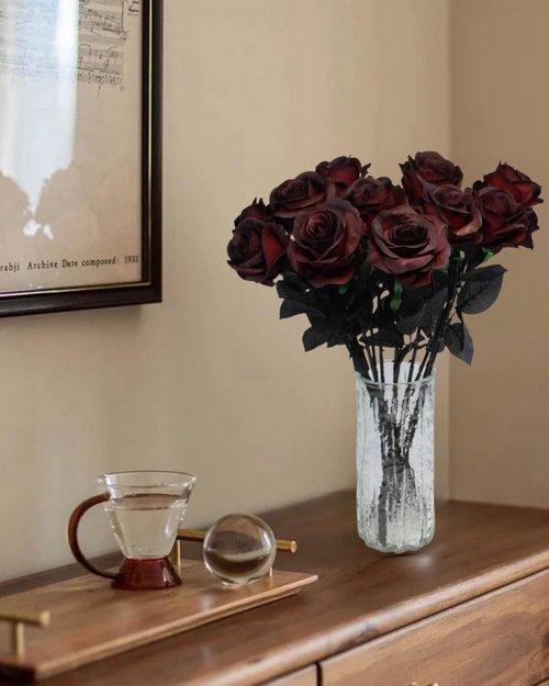 Artificial Roses by Skiennix - 12 Pcs Realistic Burgundy Silk Flowers for Fall Decor & Centerpieces