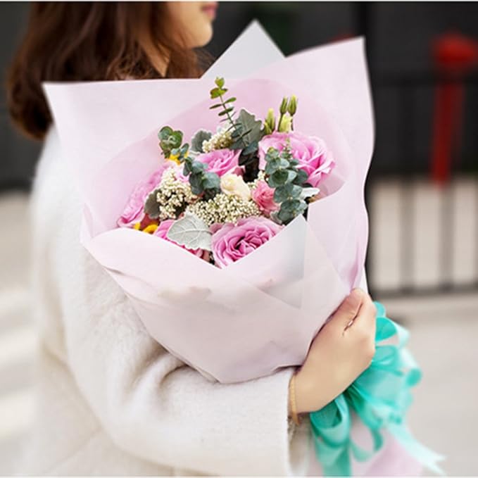 BBJ WRAPS Korean Style Flower Wrapping Paper Floral Bouquet Gift Packaging Supplies Multi Colors 20 Counts (Pink)