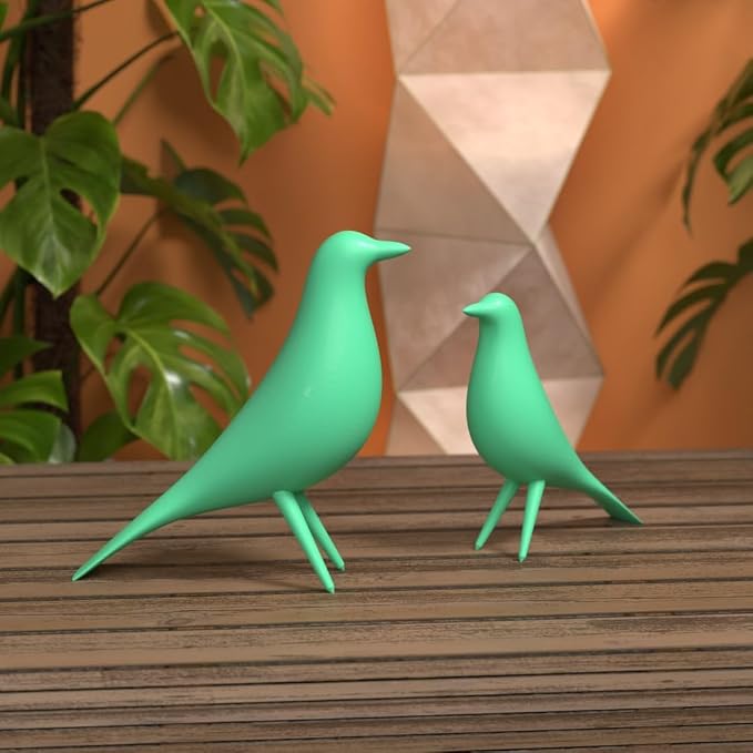Mid Century Modern Retro Style Bird Family Decor Vintage Look Figurines 1960s 50s MCM Midmod Set of 2 Office Decoration Home Living room Gift (Mint)