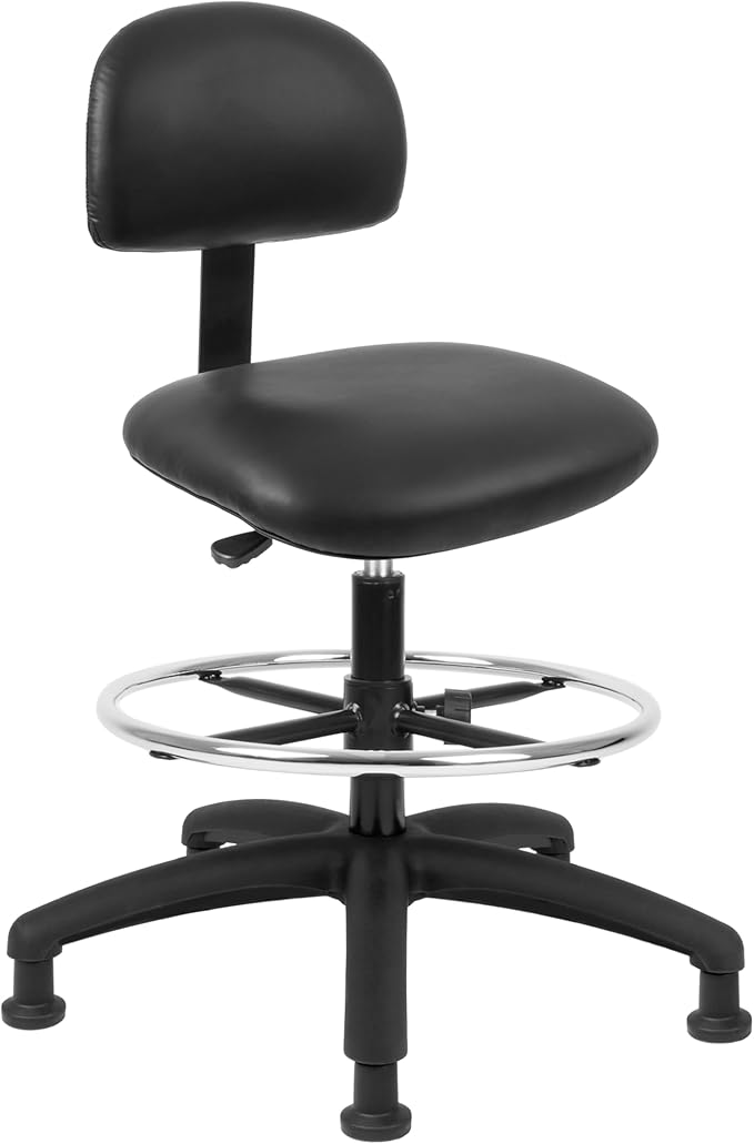Chair Master FSS Series Square seat Tall (24"-34") seat Height Chair. Vinyl-for Office, Garage, Desk, Shop, Computer, Doctor, Medical, Easy to Clean! 18" Footring (Black, Tall, Glides)