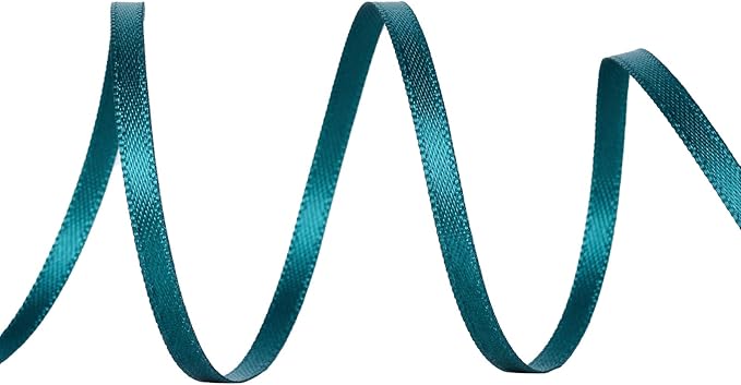YAMA Teal Double Faced Satin Ribbon, 1/8 Inch 100 Yards, Teal Satin Ribbon for Gift Wrapping Crafts Hair Bows Wedding Party Decoration