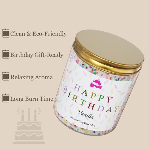 Lihome Happy Birthday Candle - Natural Soy Wax Vanilla Scented Gift for Men, Women, & Friends