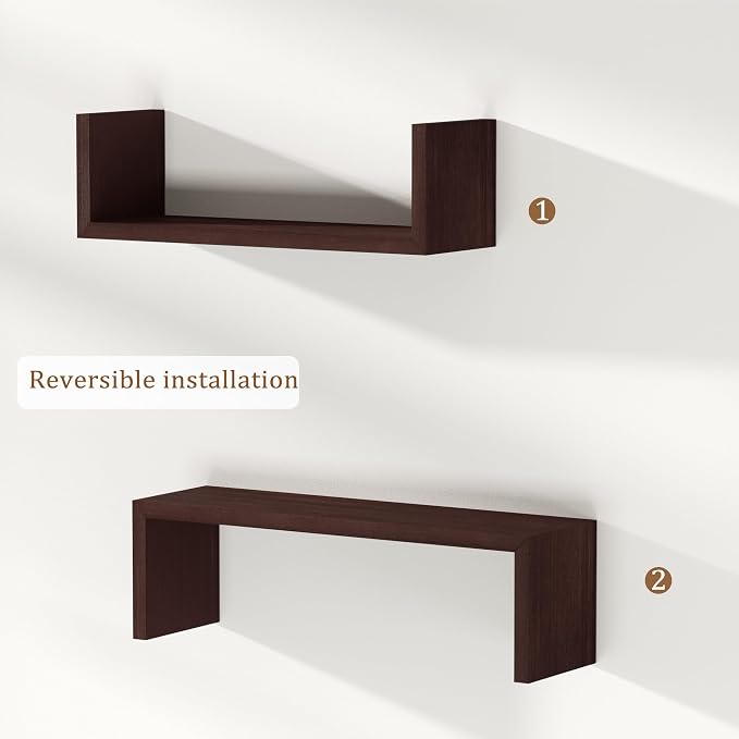 SRIWATANA Floating Shelves for Wall, Wall Shelves for Bathroom, Bedroom, Living Room, Kitchen, Office, Wood Shelves for Home Decor Set of 5 (Dark Walnut)