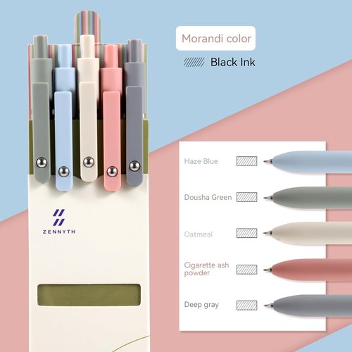 MengRan Gel Ink Pens Set - 0.5mm Fine Point Tip | Quick Drying Ink - Cute Morandi Black Pens (5 Pcs)