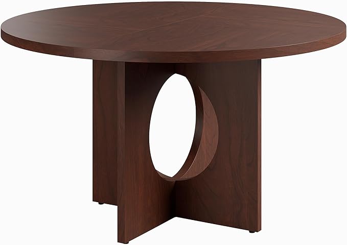 Garvee 47" Round Dining Table for 4-6 People - Circle Kitchen Dinner Table with Sturdy Pedestal Base, Space Saving Dinning Room Furniture for Living Room, Kitchen, Apartment, Walnut