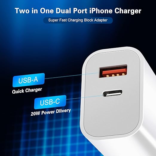 Fast Charger iPhone,Dual Port A/C iPhone Charger Fast Charging Adapter,2Pack Quick Double Phone Wall Charger Block,Apple Charger Block 10FT USB C to Lightning Cable foriPhone 14/13/12/11/ProMax/XS/XR
