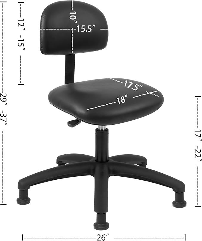 Chair Master FSS Series Square seat Low (17"-22") seat Height Chair. Vinyl-for Office, Garage, Desk, Shop, Computer, Doctor, Medical, Easy to Clean! NO Footring (Black, Low, Glides)