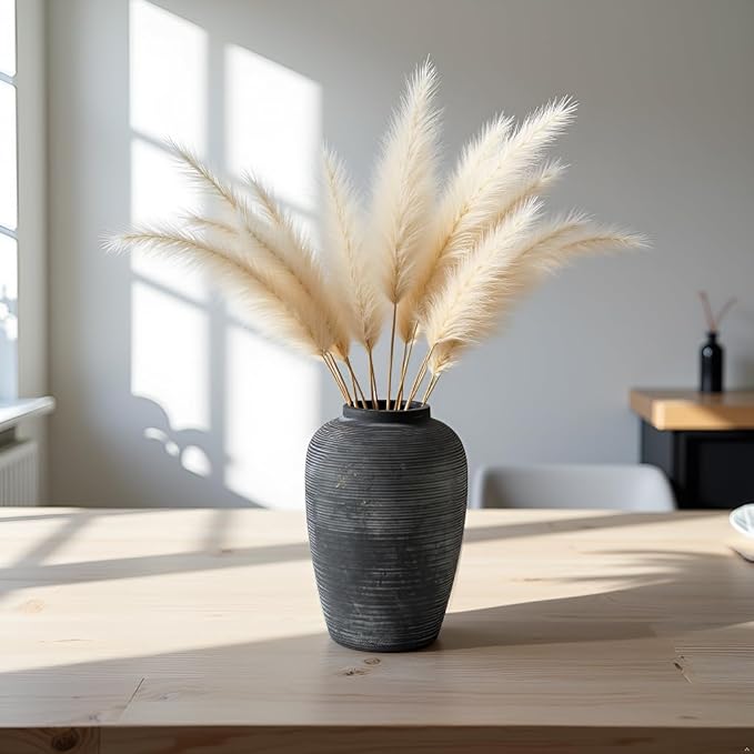 Large Ceramic Vase, 10.24 inch Minimalist Vase for Home Decor, Handmade Farmhouse Flower Vase for Table Centerpiece, Wedding, Living Room, Kitchen Decoration, Shelf Decor (Black)